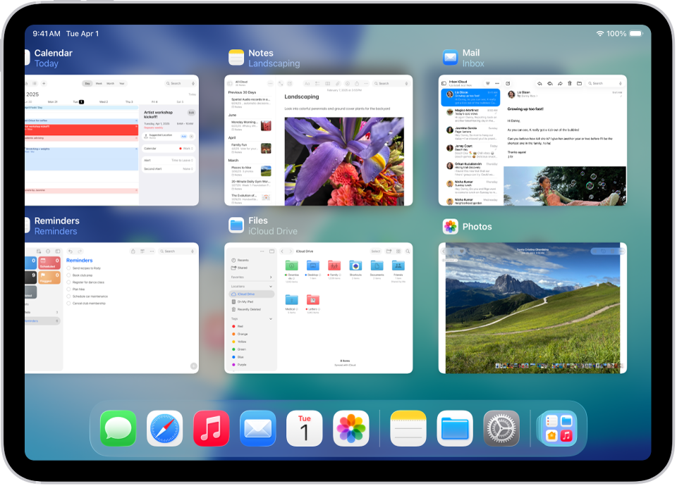 Exposé showing multiple recently used apps.