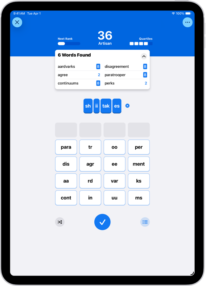 Quartiles-peli News-apissa.