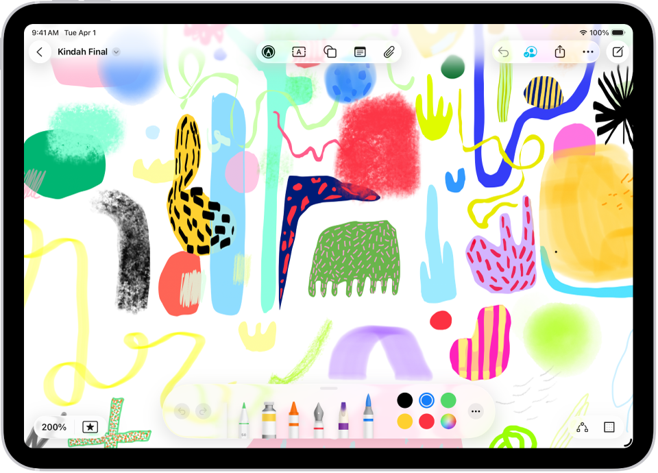 Rajz egy Freeform-táblán a rajzeszközökkel.