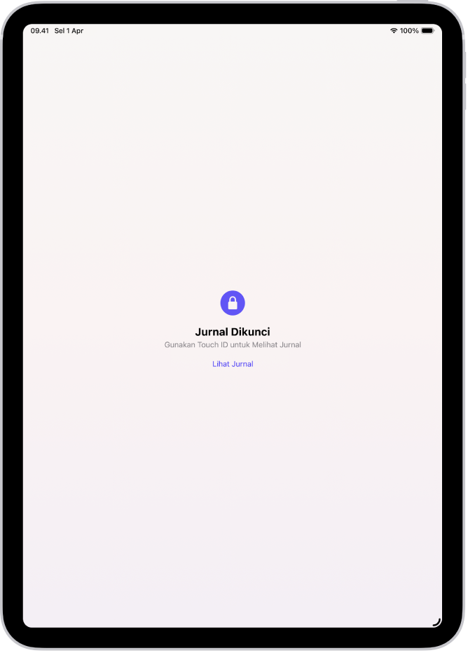 Layar yang meminta Anda untuk menggunakan Touch ID untuk membuka jurnal Anda