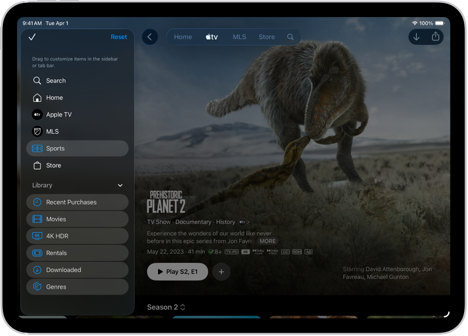 „iPad“ ekrano viršuje rodomos skirtukų juostos redagavimo parinktys.