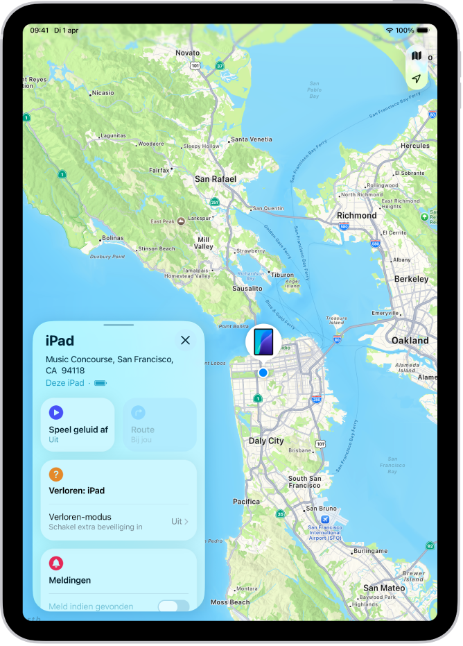 Het scherm 'Zoek mijn' met daarin een iPad.