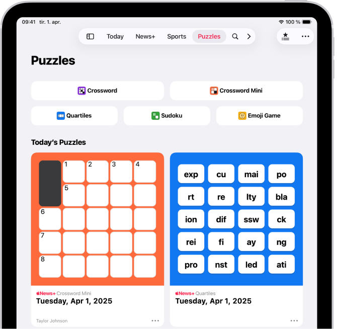 Puzzles-strømmen vises i News-appen.