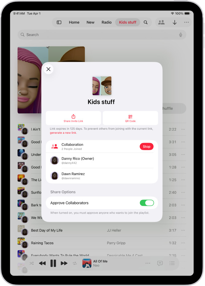 Klepnite na obrazovku Spravovať spoluprácu v apke Hudba.