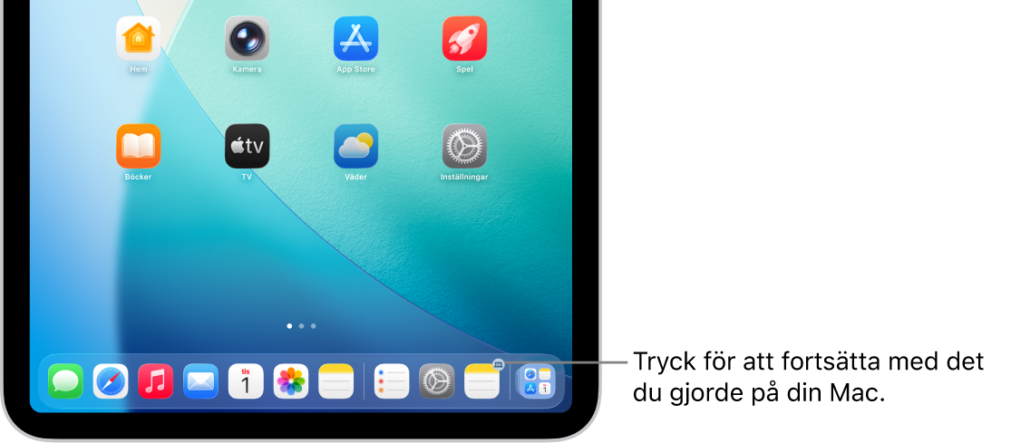Handoff-symbolen visas i Dock på en iPad.