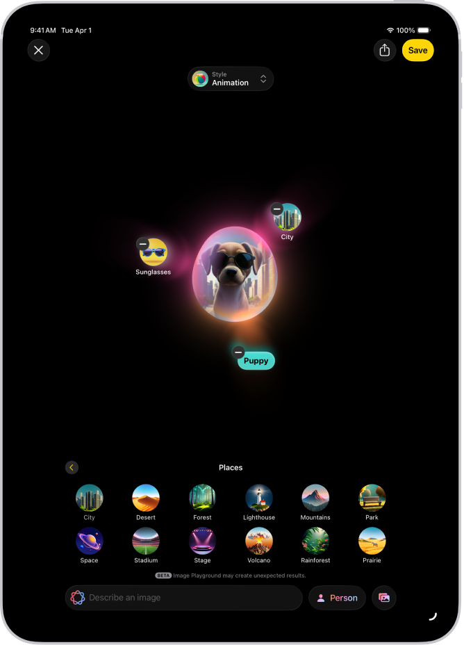「影像樂園」App 的視窗顯示一張製作的影像,內容是一個穿著超級英雄服裝的人。