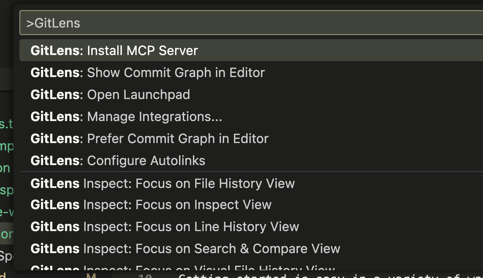 Install the MCP Server from the command palette in GitLens.