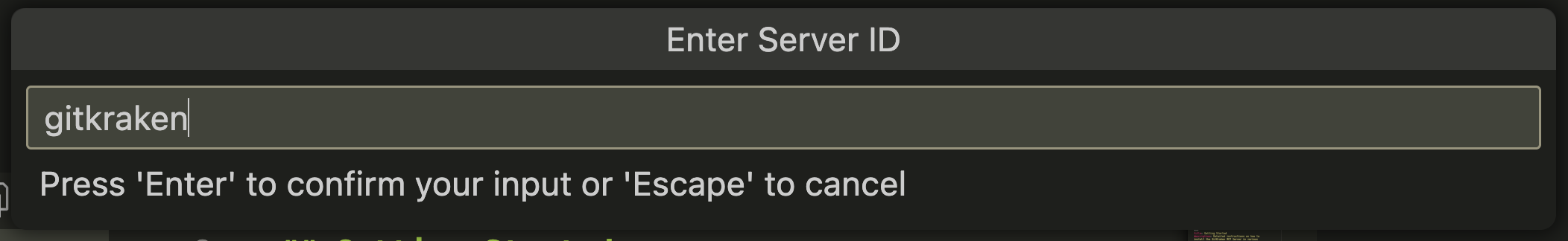 VS Code dialog for naming the MCP server.