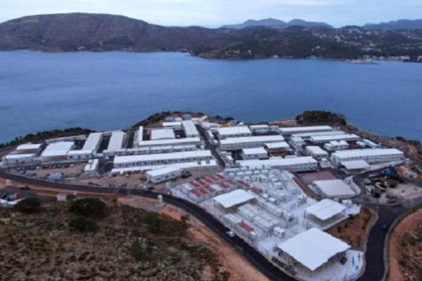 Aerial view of the new reception centre on the island of Leros