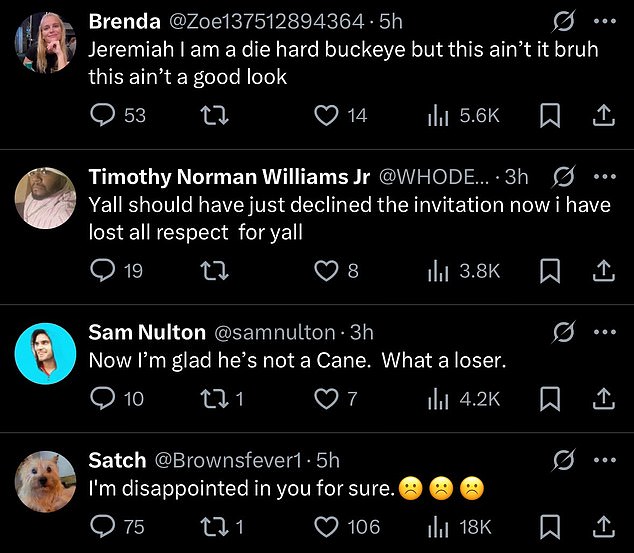 Despite Jeremiah Smith's excitement about meeting the sitting President, the Buckeyes star was nonetheless criticized by some members of Ohio State's massive fan base