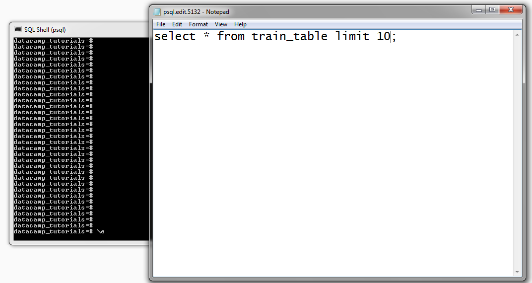 psql + text editor
