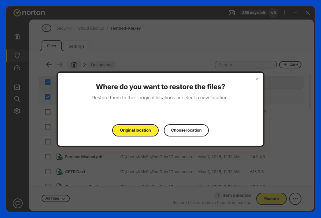 Norton AntiVirus Plus Restore From Backup