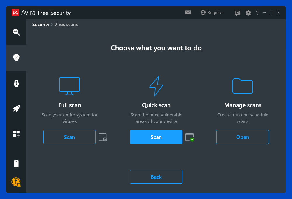 Avira Free Security Scan Choices