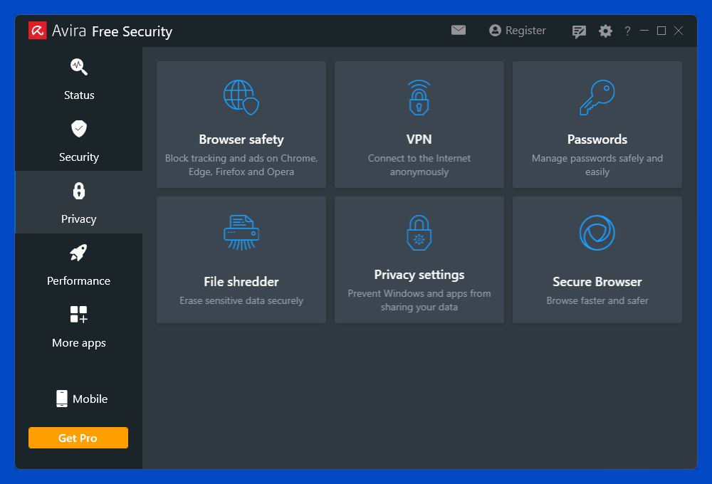 Avira Free Security Privacy Page