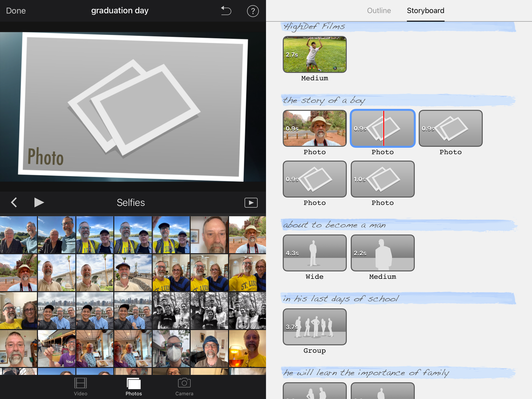 Storyboard Template in Apple iMovie