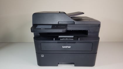 Front view, with front bypass tray (just about the paper drawer) closed