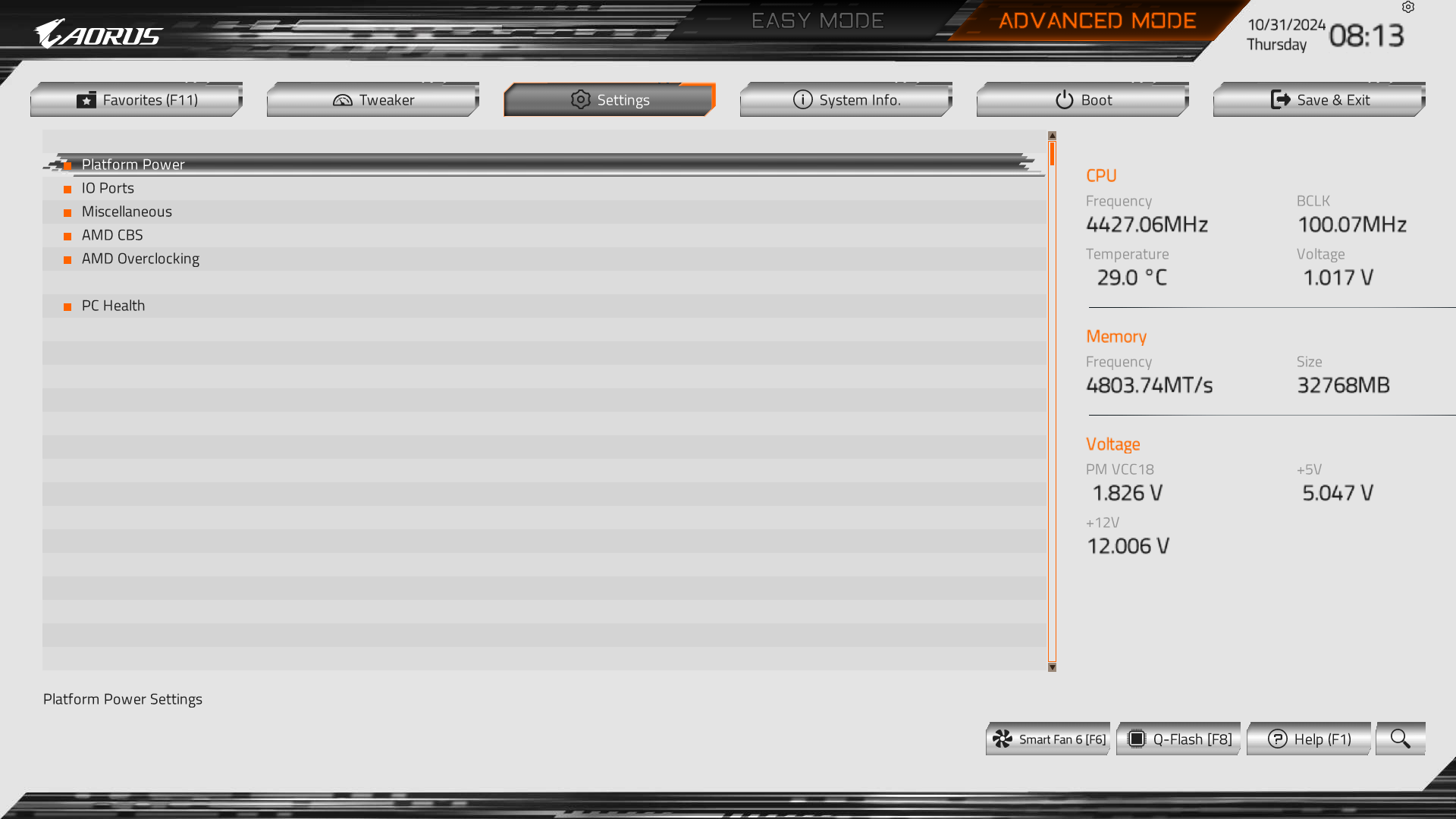 Gigabyte X870E Aorus Pro Ice BIOS Settings screen