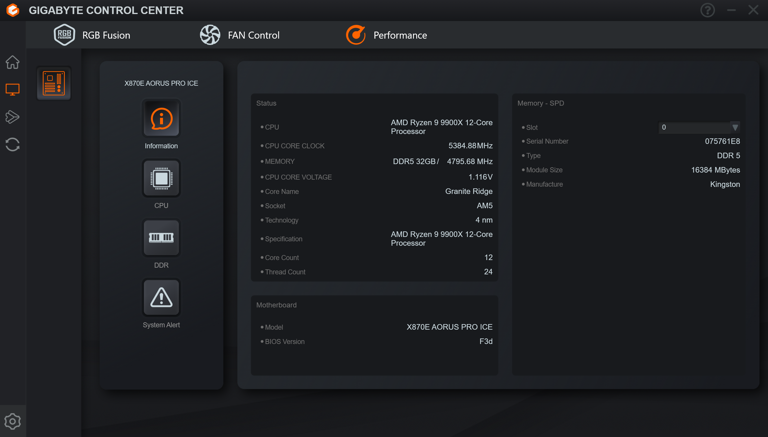 Gigabyte X870E Aorus Pro Ice Control Center overclocking