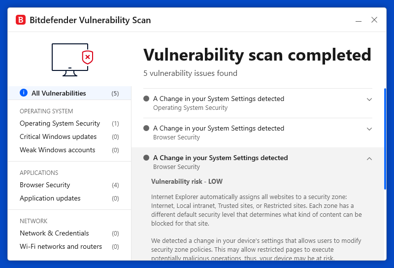 Bitdefender Total Security Vulnerability Scan