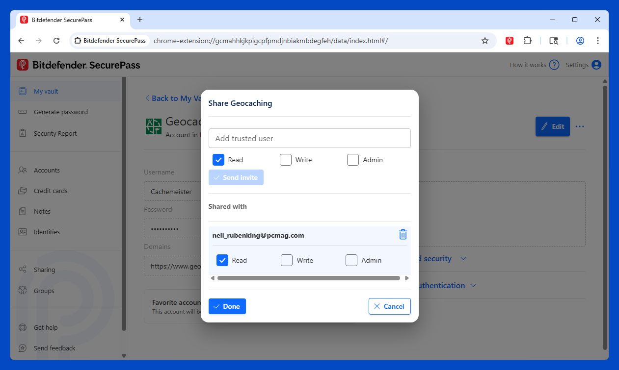 Bitdefender Total Security Secure Password Sharing