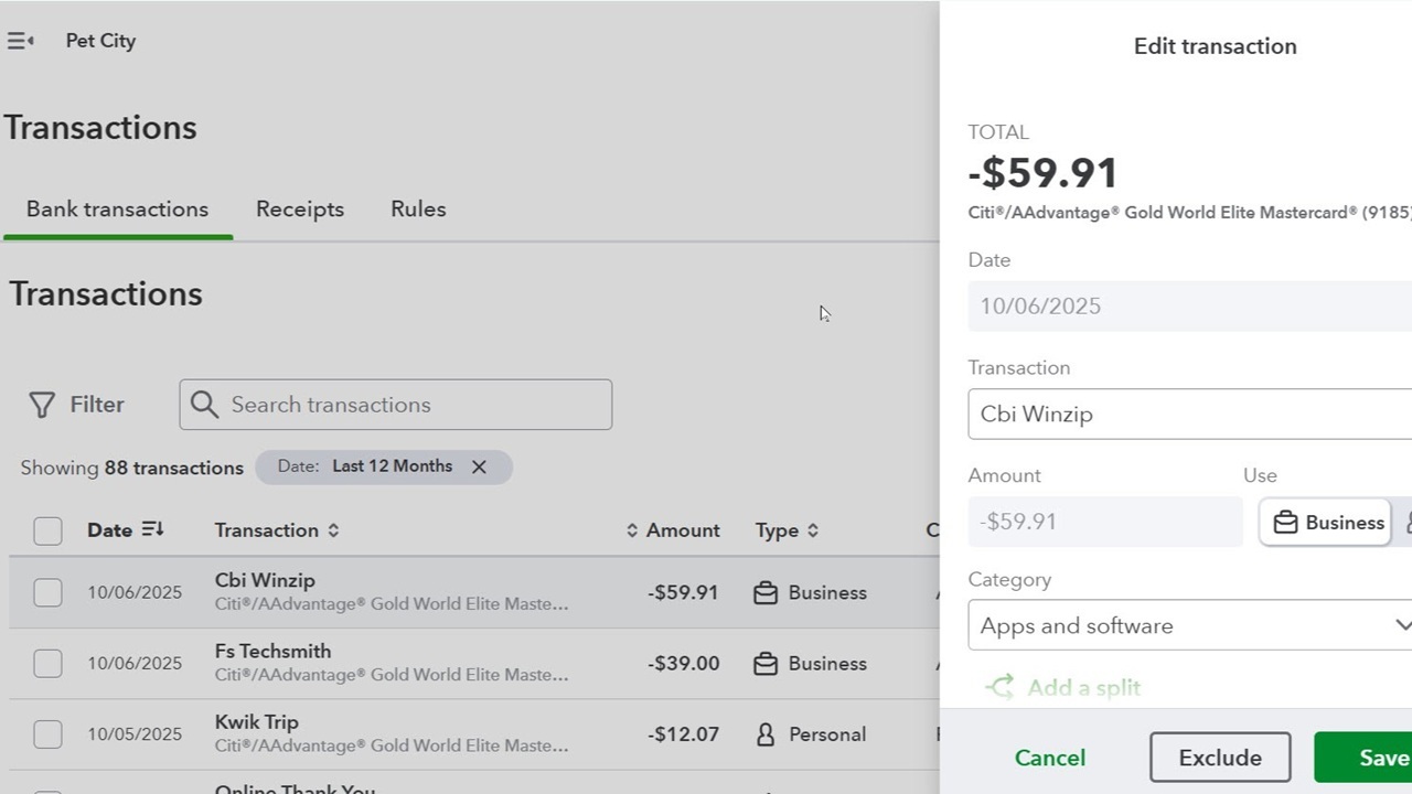 Transaction details in Solopreneur