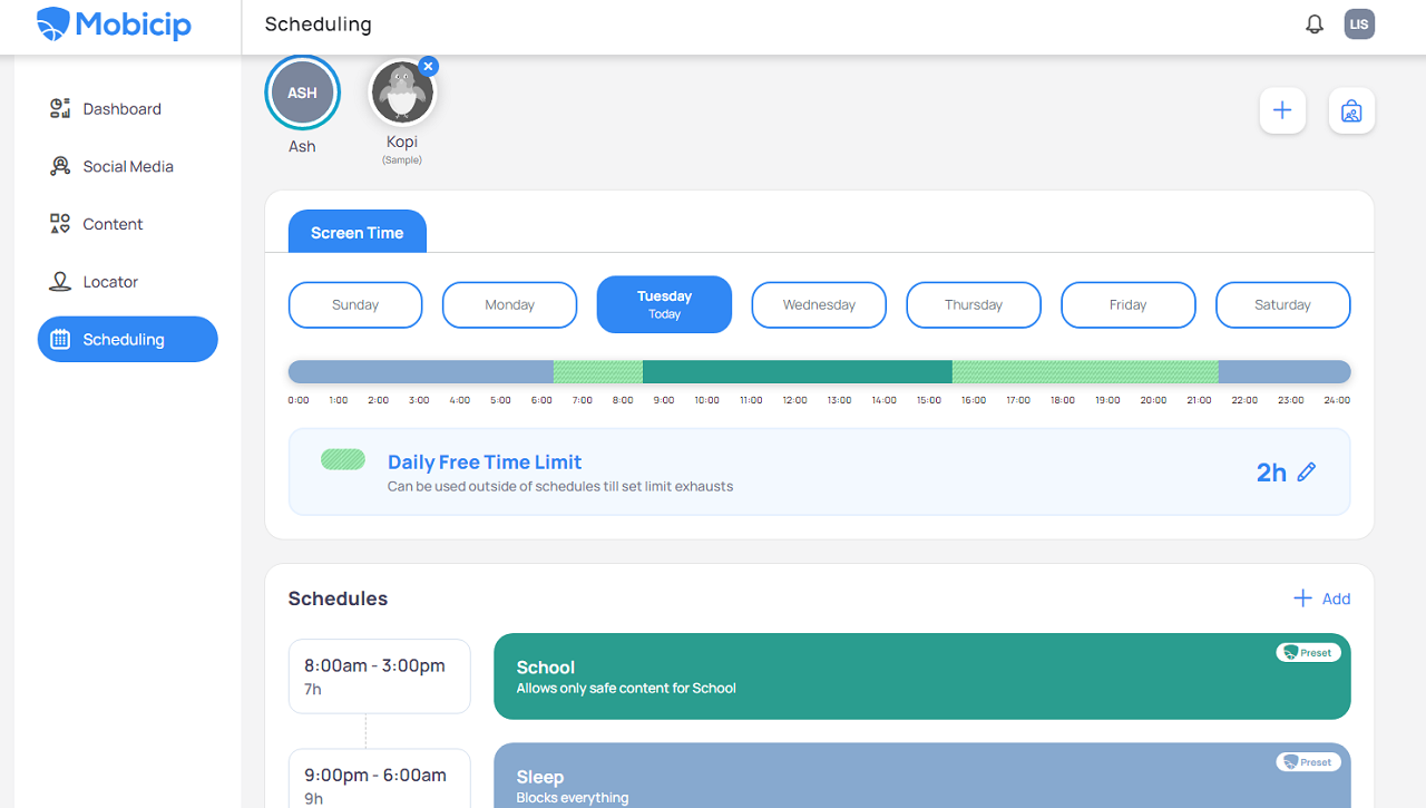 Mobicip's dashboard in action