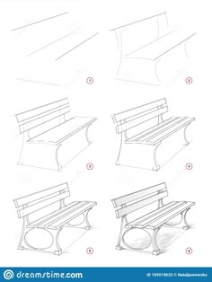 how to draw a park bench step by step