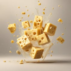 a pile of cheese falling into the air