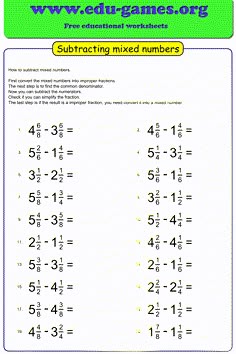 the subtracting mixed numbers worksheet