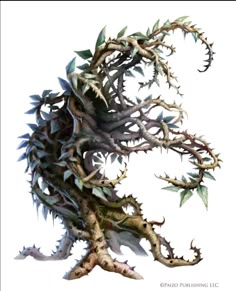 an artistic painting of a plant with many leaves on it's head and neck