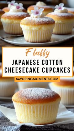 japanese cotton cheesecake cupcakes with powdered sugar on top