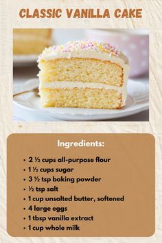 a recipe for vanilla cake with instructions on how to make it