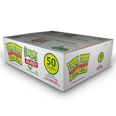 a box of fudges sitting on top of a white table