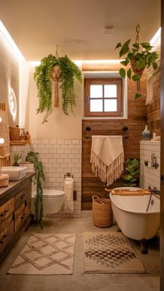 a bath room with a tub a sink and a mirror on the wall next to a toilet