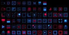 a computer keyboard with icons lit up in red and blue