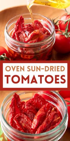 sun dried tomatoes in jars with the title overlay