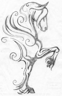a drawing of a horse's head with swirly lines on the back and sides
