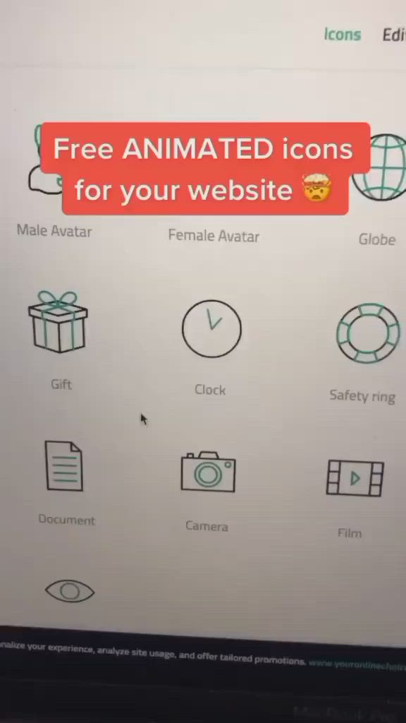 This may contain: an animated icon set is displayed on a computer screen with the text free animated icons for your website