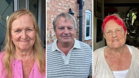 A compilation photo of two women and one man.