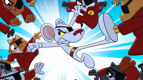 Danger Mouse fighting off enemies