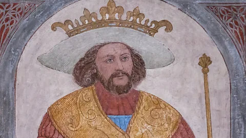 Portrait of King Harald Gormsson wearing a crown and holding a sceptre (Credit: Getty Images)