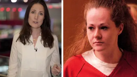 A BBC composite image showing a correspondent on the left and Christa Pike on the right