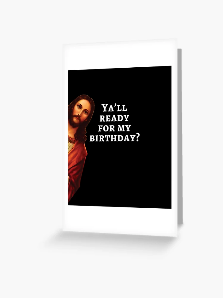Aperçu 1 sur 2. Carte de vœux avec l'œuvre Cadeau de Noël joyeux anniversaire drôle Jésus créée et vendue par el-em-cee.