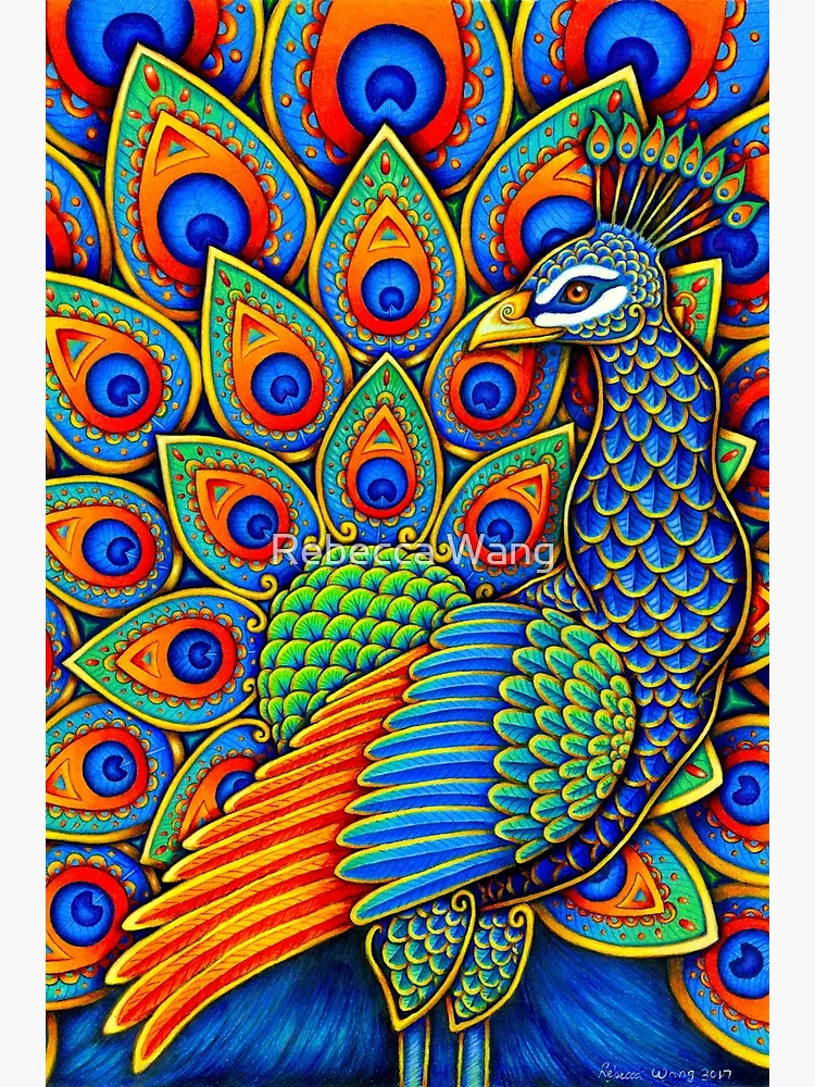 Thumbnail 3 of 3, Poster, Colorful Paisley Peacock Rainbow Bird designed and sold by Rebecca Wang.