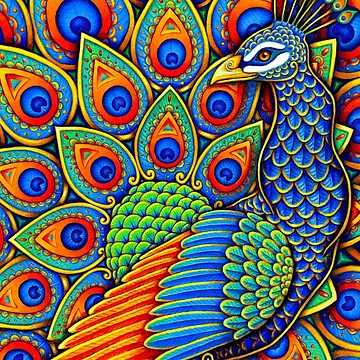 Artwork thumbnail, Colorful Paisley Peacock Rainbow Bird by Rebecca Wang