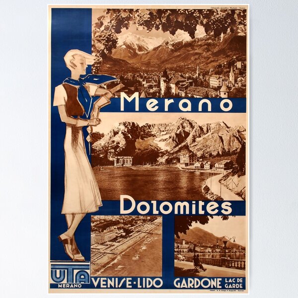 Aperçu de l'œuvre Merano Dolomites affiche vintage créée et vendue par stickart-marek.