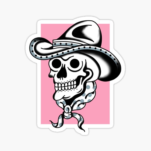 Aperçu de l'œuvre Tatouage traditionnel crâne cowboy blackwork rose créée et vendue par SuburbanStoic.