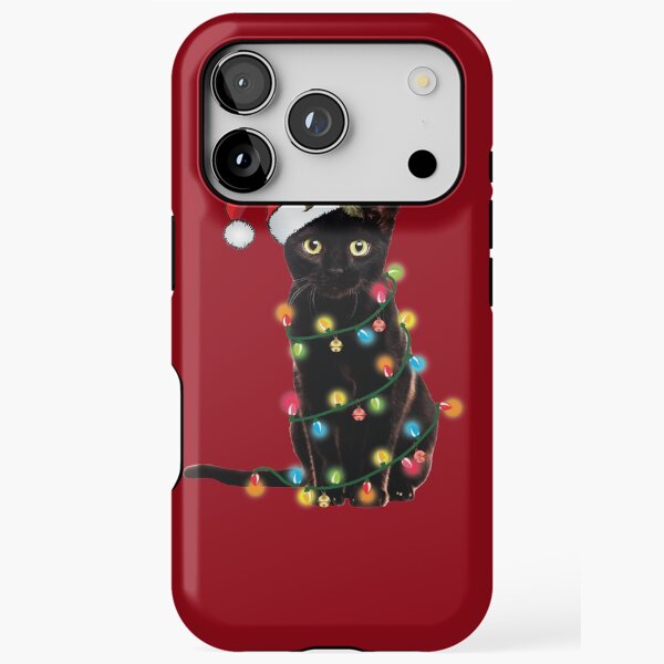 Item preview, Papá Noel gato negro enredado en las luces del árbol de Navidad designed and sold by tronictees.