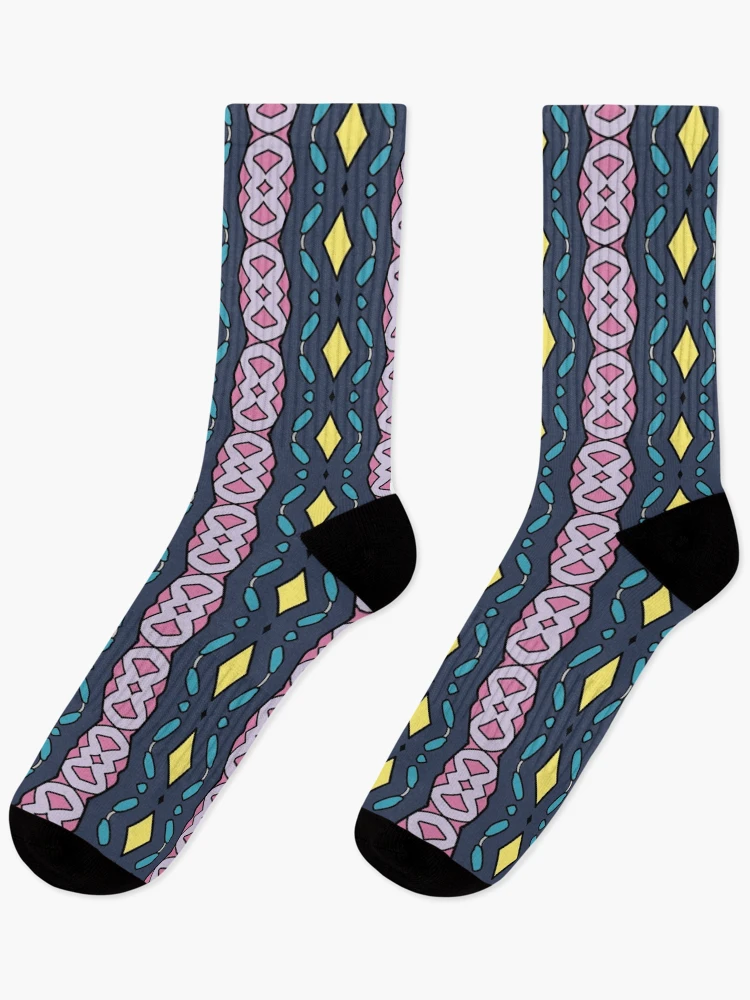 Thumbnail 1 of 5, Socks, Yellow Diamonds and Pink Columns designed and sold by MelindaLedsome.
