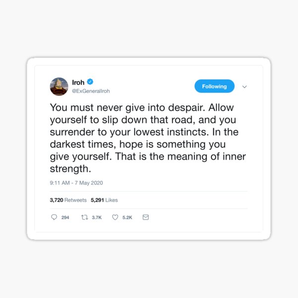 Aperçu de l'œuvre CITATION DE L'ONCLE IROH TWEET créée et vendue par heyjessicaho.
